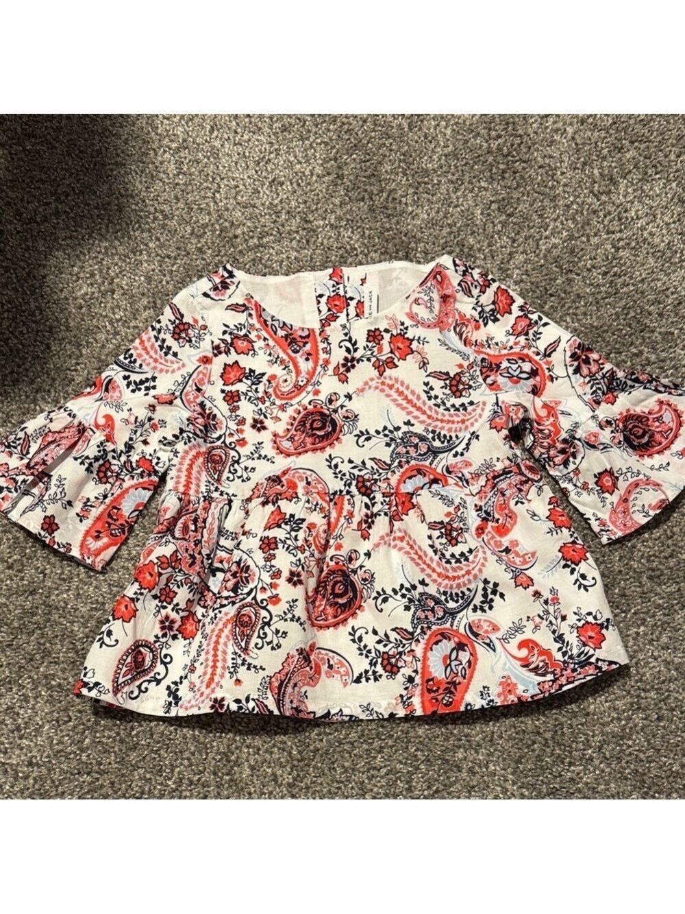 Janie and Jack Paisley Peplum Blouse with Bell Sleeves